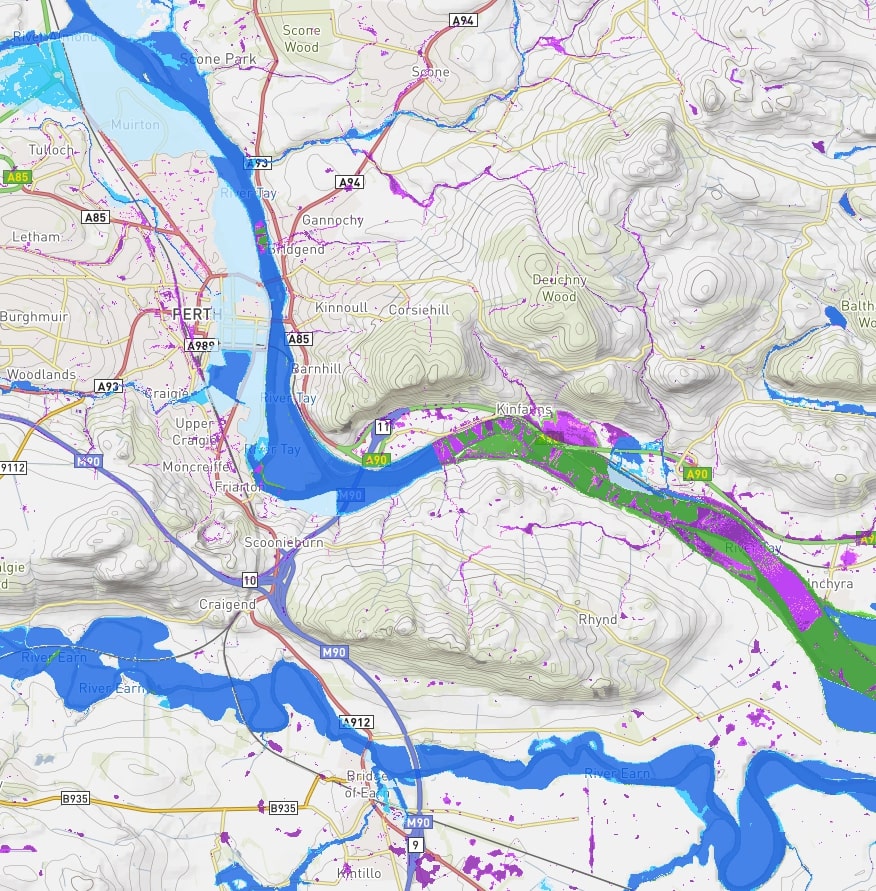 Case 2 figure: map of potentially flooded area